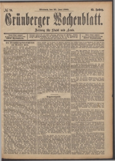 Grünberger Wochenblatt: Zeitung für Stadt und Land, No. 76. (26. Juni 1889)
