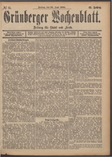 Gr&uuml;nberger Wochenblatt: Zeitung f&uuml;r Stadt und Land, No. 77. (28. Juni 1889)
