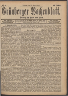 Gr&uuml;nberger Wochenblatt: Zeitung f&uuml;r Stadt und Land, No. 78. (30. Juni 1889)