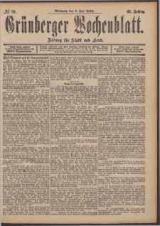 Gr&uuml;nberger Wochenblatt: Zeitung f&uuml;r Stadt und Land, No. 79. (3. Juli 1889)