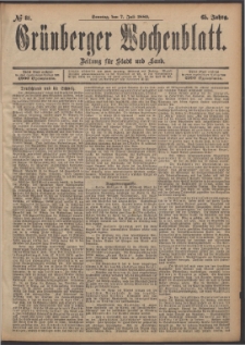 Gr&uuml;nberger Wochenblatt: Zeitung f&uuml;r Stadt und Land, No. 81. (7. Juli 1889)