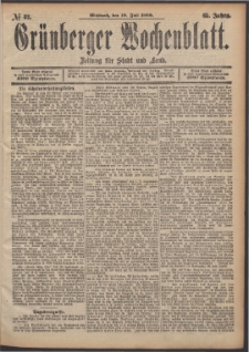 Gr&uuml;nberger Wochenblatt: Zeitung f&uuml;r Stadt und Land, No. 82. (10. Juli 1889)