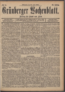 Gr&uuml;nberger Wochenblatt: Zeitung f&uuml;r Stadt und Land, No. 91. (31. Juli 1889)