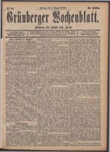 Gr&uuml;nberger Wochenblatt: Zeitung f&uuml;r Stadt und Land, No. 92. (2. August 1889)