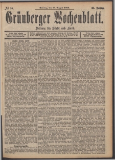 Gr&uuml;nberger Wochenblatt: Zeitung f&uuml;r Stadt und Land, No. 99. (18. August 1889)