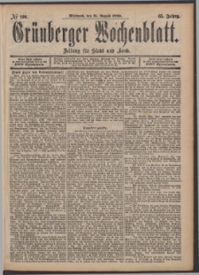 Gr&uuml;nberger Wochenblatt: Zeitung f&uuml;r Stadt und Land, No. 100. (21. August 1889)