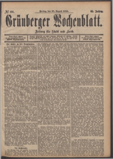 Gr&uuml;nberger Wochenblatt: Zeitung f&uuml;r Stadt und Land, No. 101. (23. August 1889)