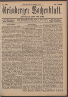 Gr&uuml;nberger Wochenblatt: Zeitung f&uuml;r Stadt und Land, No. 104. (30. August 1889)