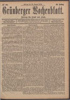 Grünberger Wochenblatt: Zeitung für Stadt und Land, No. 104. (30. August 1889)