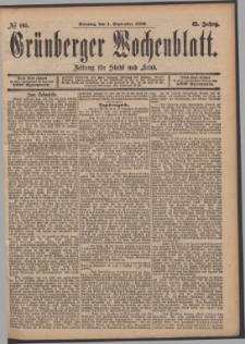 Gr&uuml;nberger Wochenblatt: Zeitung f&uuml;r Stadt und Land, No. 105. (1. September 1889)