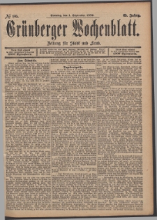 Grünberger Wochenblatt: Zeitung für Stadt und Land, No. 105. (1. September 1889)