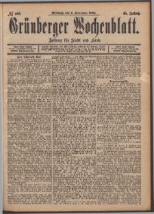 Gr&uuml;nberger Wochenblatt: Zeitung f&uuml;r Stadt und Land, No. 106. (4. September 1889)