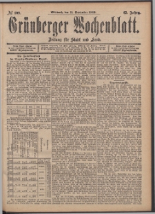 Gr&uuml;nberger Wochenblatt: Zeitung f&uuml;r Stadt und Land, No. 109. (11. September 1889)
