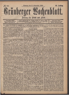 Gr&uuml;nberger Wochenblatt: Zeitung f&uuml;r Stadt und Land, No. 111. (15. September 1889)