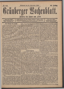 Gr&uuml;nberger Wochenblatt: Zeitung f&uuml;r Stadt und Land, No. 112. (18. September 1889)