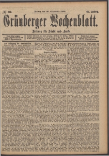 Gr&uuml;nberger Wochenblatt: Zeitung f&uuml;r Stadt und Land, No. 113. (20. September 1889)
