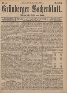Gr&uuml;nberger Wochenblatt: Zeitung f&uuml;r Stadt und Land, No. 114. (22. September 1889)
