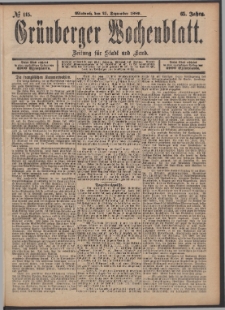 Gr&uuml;nberger Wochenblatt: Zeitung f&uuml;r Stadt und Land, No. 115. (25. September 1889)
