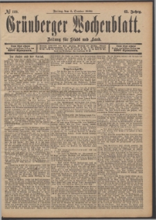 Gr&uuml;nberger Wochenblatt: Zeitung f&uuml;r Stadt und Land, No. 119. (4. October 1889)