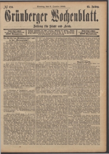 Gr&uuml;nberger Wochenblatt: Zeitung f&uuml;r Stadt und Land, No. 120. (6. October 1889)