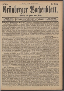 Grünberger Wochenblatt: Zeitung für Stadt und Land, No. 120. (6. October 1889)