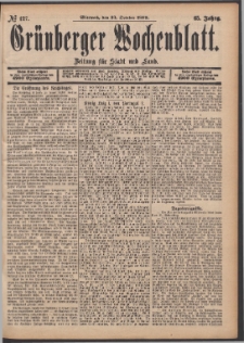 Gr&uuml;nberger Wochenblatt: Zeitung f&uuml;r Stadt und Land, No. 127. (23. October 1889)