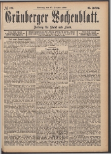 Gr&uuml;nberger Wochenblatt: Zeitung f&uuml;r Stadt und Land, No. 129. (27. October 1889)