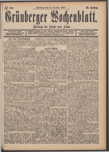 Grünberger Wochenblatt: Zeitung für Stadt und Land, No. 129. (27. October 1889)