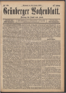 Gr&uuml;nberger Wochenblatt: Zeitung f&uuml;r Stadt und Land, No. 130. (30. October 1889)