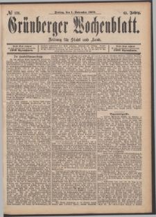 Gr&uuml;nberger Wochenblatt: Zeitung f&uuml;r Stadt und Land, No. 131. (1. November 1889)