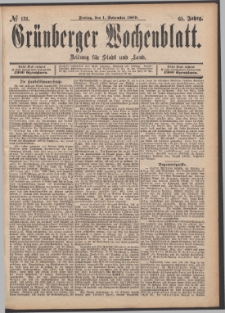 Grünberger Wochenblatt: Zeitung für Stadt und Land, No. 131. (1. November 1889)