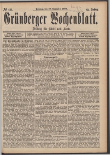 Gr&uuml;nberger Wochenblatt: Zeitung f&uuml;r Stadt und Land, No. 135. (10. November 1889)