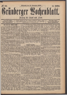 Gr&uuml;nberger Wochenblatt: Zeitung f&uuml;r Stadt und Land, No. 136. (13. November 1889)