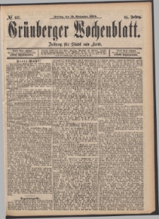 Gr&uuml;nberger Wochenblatt: Zeitung f&uuml;r Stadt und Land, No. 137. (15. November 1889)