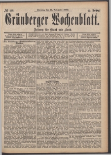 Gr&uuml;nberger Wochenblatt: Zeitung f&uuml;r Stadt und Land, No. 138. (17. November 1889)