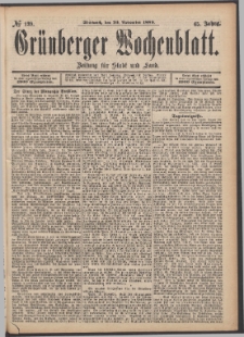 Gr&uuml;nberger Wochenblatt: Zeitung f&uuml;r Stadt und Land, No. 139. (20. November 1889)