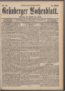 Gr&uuml;nberger Wochenblatt: Zeitung f&uuml;r Stadt und Land, No. 140. (22. November 1889)