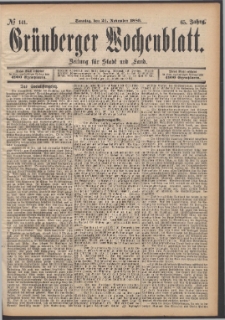 Grünberger Wochenblatt: Zeitung für Stadt und Land, No. 141. (24. November 1889)