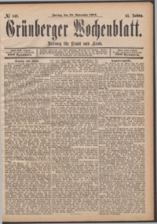 Gr&uuml;nberger Wochenblatt: Zeitung f&uuml;r Stadt und Land, No. 143. (29. November 1889)