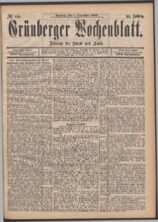 Gr&uuml;nberger Wochenblatt: Zeitung f&uuml;r Stadt und Land, No. 144. (1. December 1889)