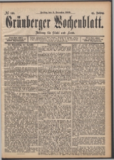Gr&uuml;nberger Wochenblatt: Zeitung f&uuml;r Stadt und Land, No. 146. (6. December 1889)