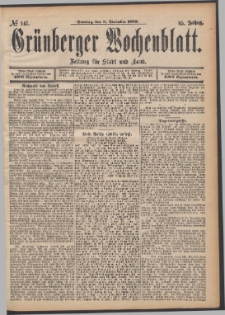 Gr&uuml;nberger Wochenblatt: Zeitung f&uuml;r Stadt und Land, No. 147. (8. December 1889)