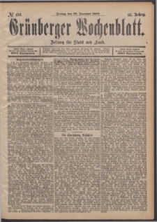 Gr&uuml;nberger Wochenblatt: Zeitung f&uuml;r Stadt und Land, No. 152. (20. December 1889)