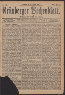 Gr&uuml;nberger Wochenblatt: Zeitung f&uuml;r Stadt und Land, No. 12. (26. Januar 1890)