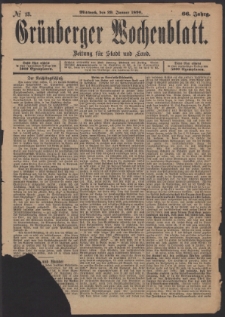Gr&uuml;nberger Wochenblatt: Zeitung f&uuml;r Stadt und Land, No. 13. (29. Januar 1890)