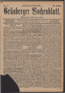 Gr&uuml;nberger Wochenblatt: Zeitung f&uuml;r Stadt und Land, No. 14. (31. Januar 1890)