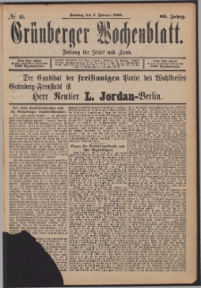 Gr&uuml;nberger Wochenblatt: Zeitung f&uuml;r Stadt und Land, No. 15. (2. Februar 1890)