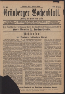 Grünberger Wochenblatt: Zeitung für Stadt und Land, No. 16. (5. Februar 1890)