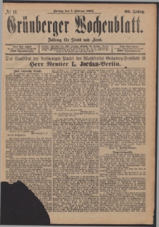 Gr&uuml;nberger Wochenblatt: Zeitung f&uuml;r Stadt und Land, No. 17. (7. Februar 1890)