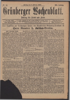 Grünberger Wochenblatt: Zeitung für Stadt und Land, No. 17. (7. Februar 1890)